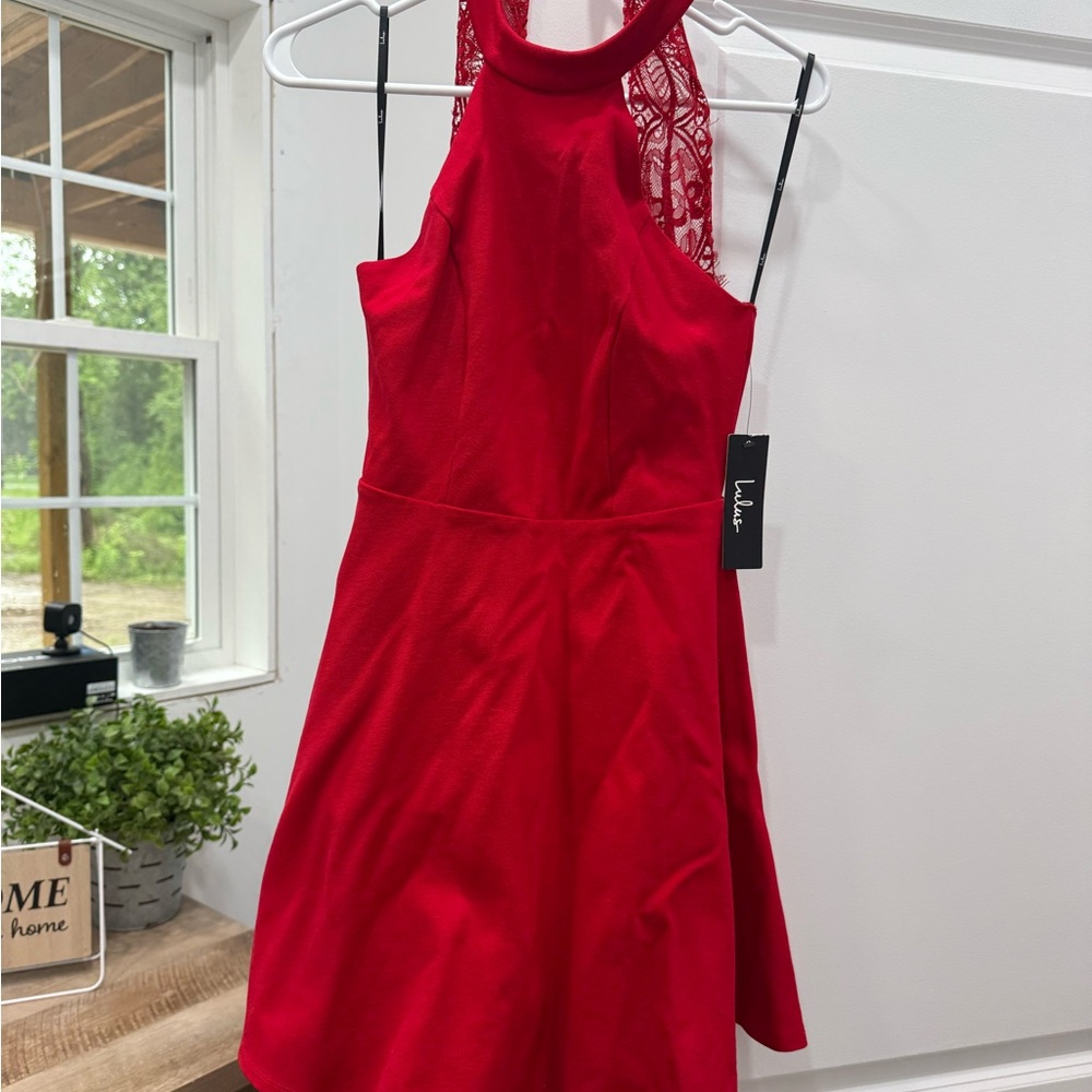 Lulu's Red Fit and Flare Halter Dress